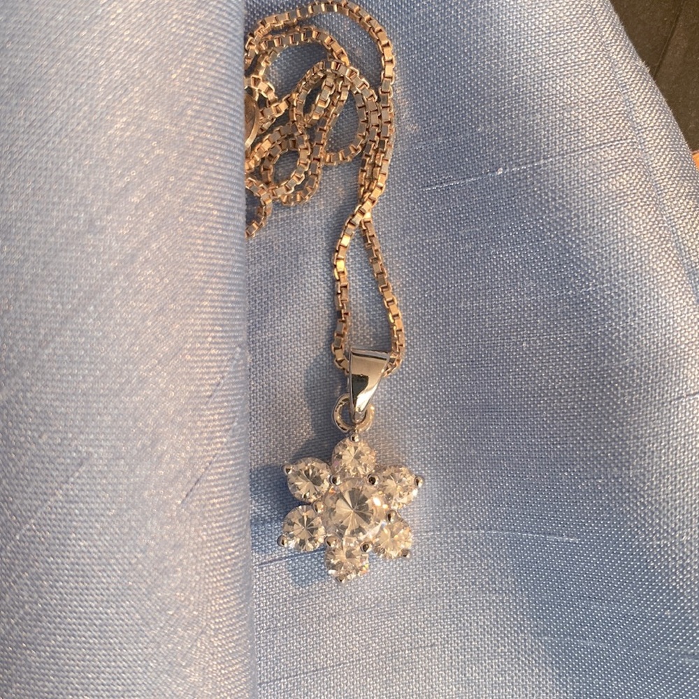 Diamonique Sterling Silver Flower Necklace
